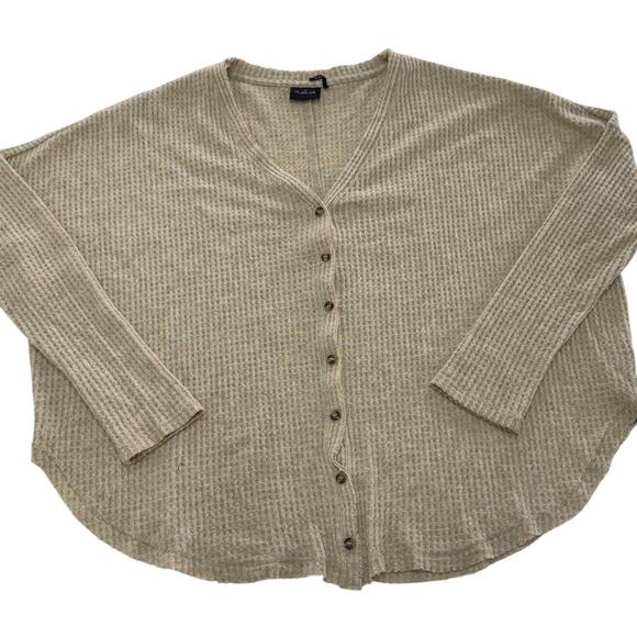 Out From Under Cardigan Women Medium Tan Jojo Thermal V Neck‎ Oversized Sweater - Picture 2 of 11